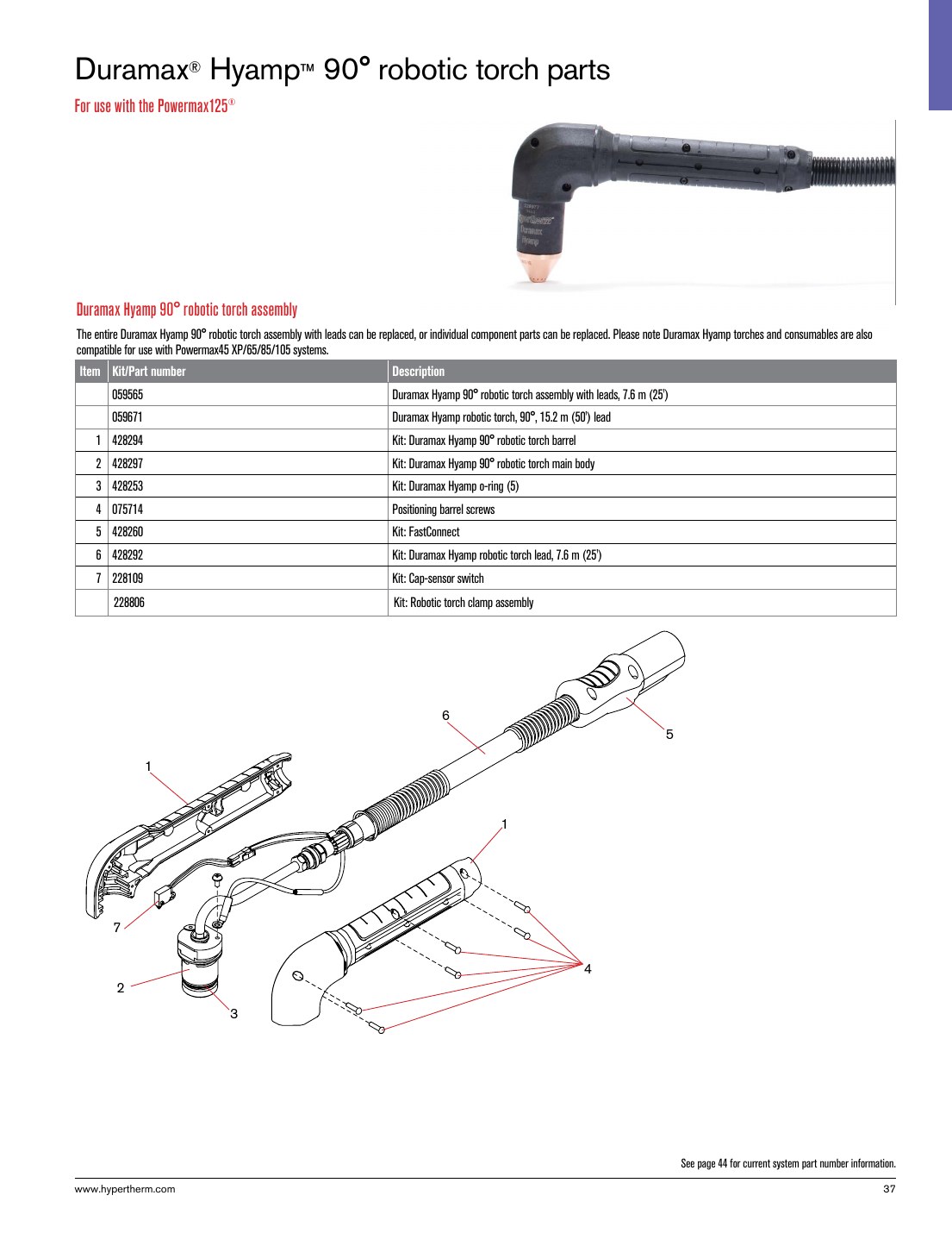 Duramax Hyamp 90 robotic torch parts catalog page