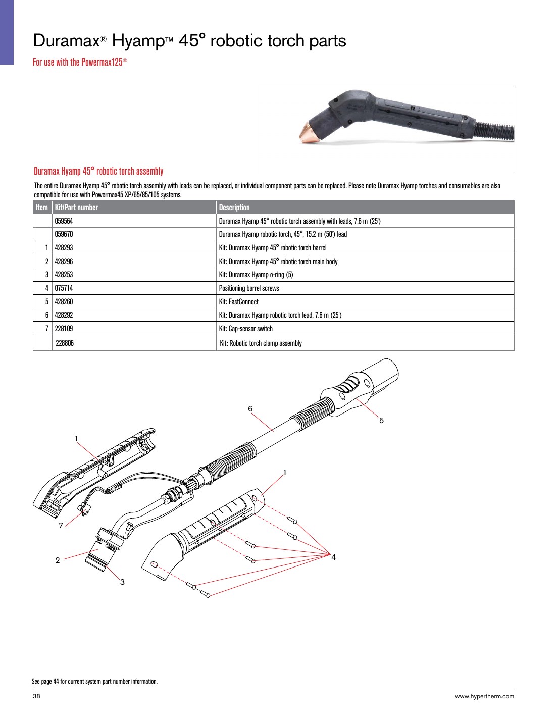Duramax Hyamp 45 robotic torch parts catalog page
