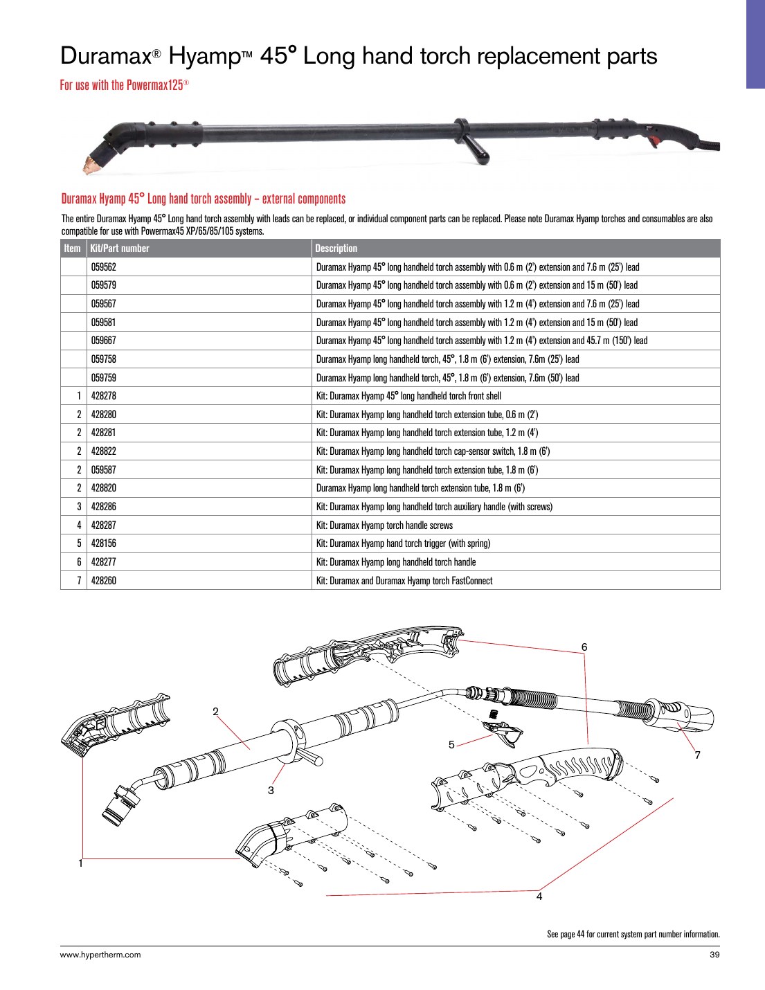 Duramax Hyamp 45 Long hand torch replacement parts catalog page
