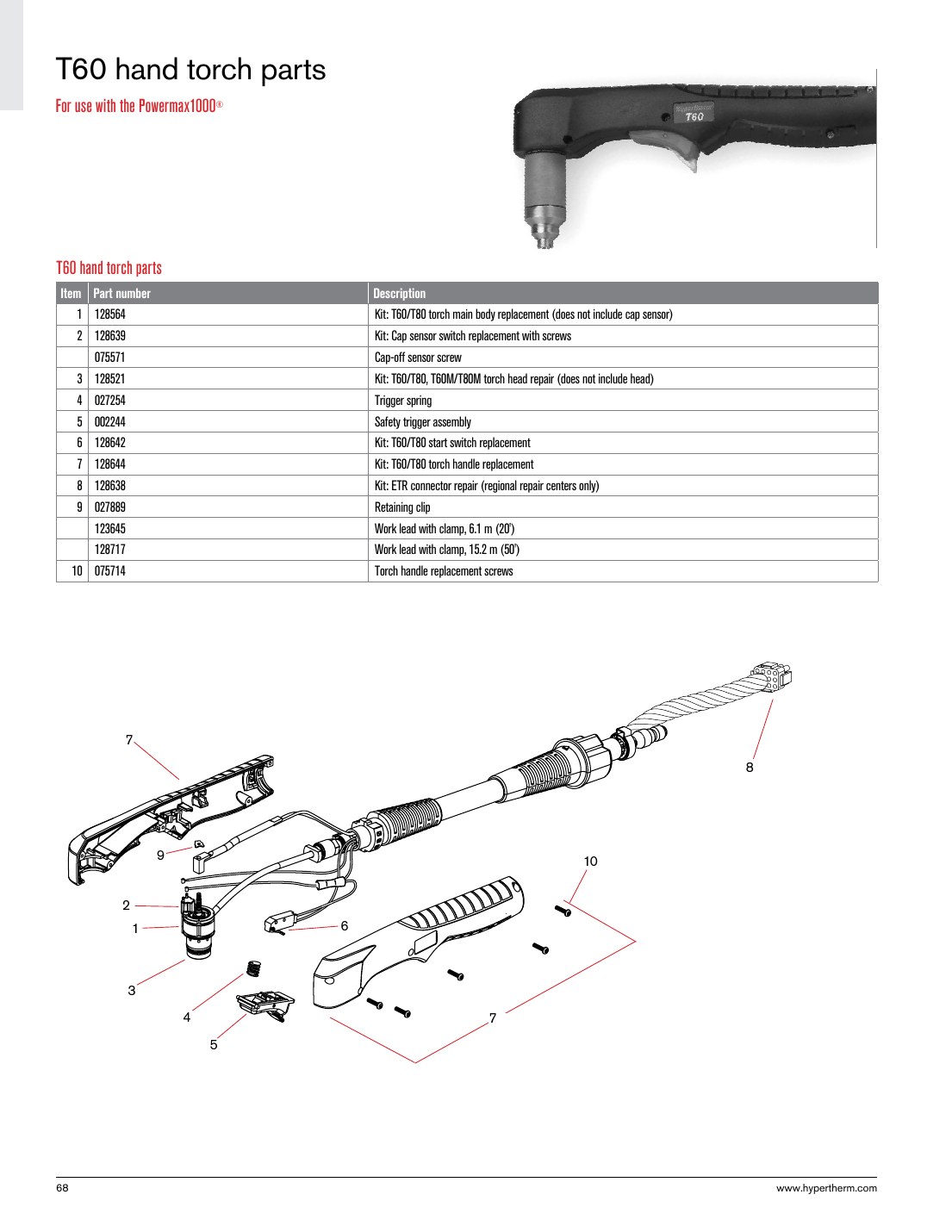 T60 hand torch parts catalog page