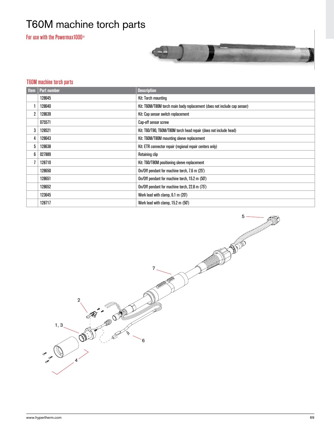 T60M machine torch parts catalog page