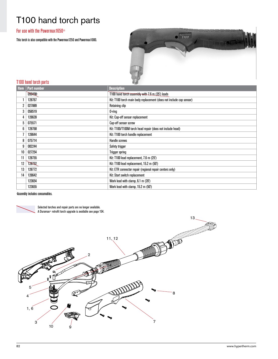 T100 hand torch parts catalog page