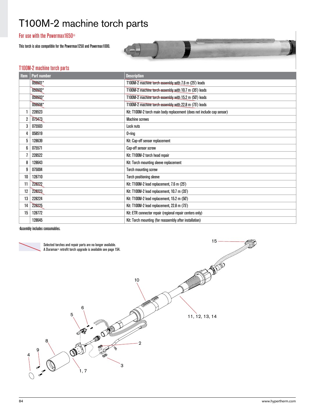T100M-2 machine torch parts catalog page