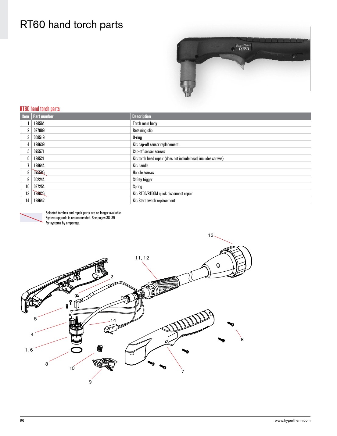 RT60 hand torch parts catalog page