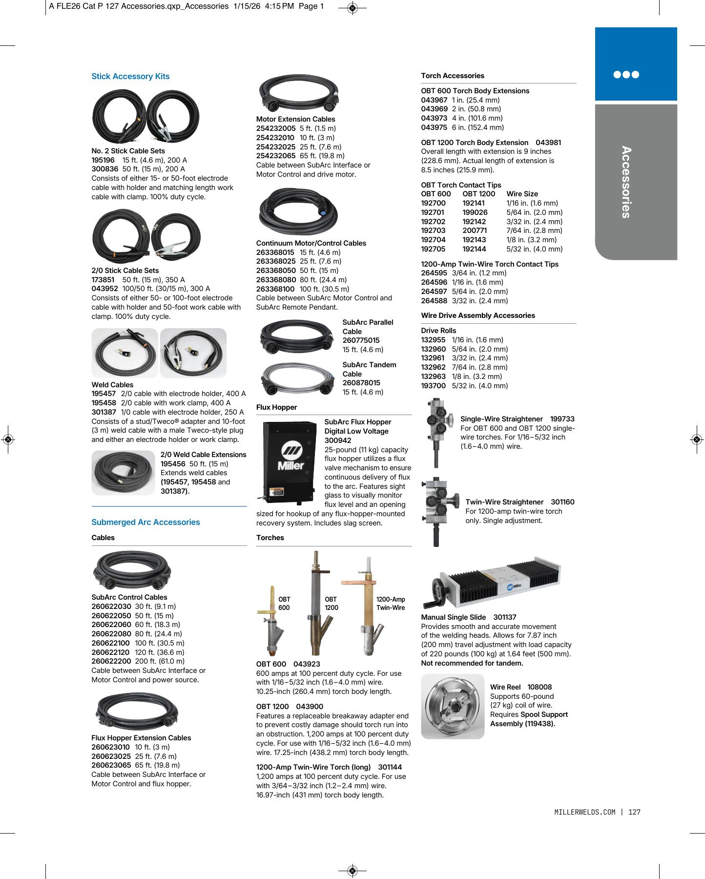 Miller SubArc Torches & Accessories catalog page