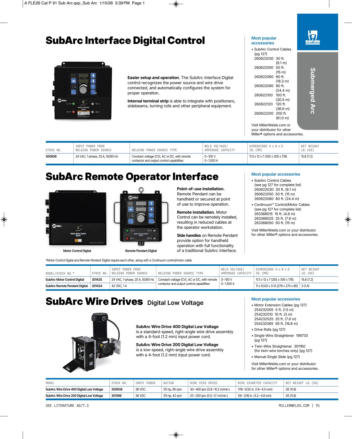SubArc Wire Drive 200 Digital Low Voltage catalog page