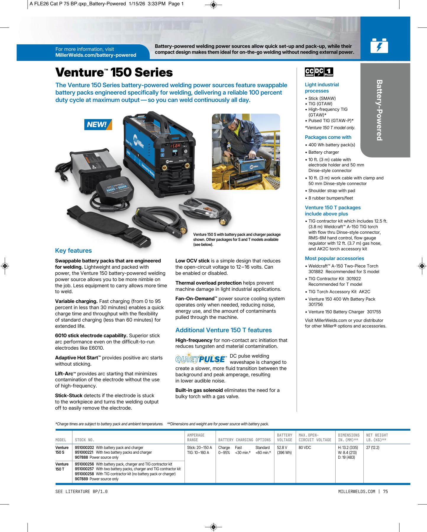 Miller Venture 150 catalog page image