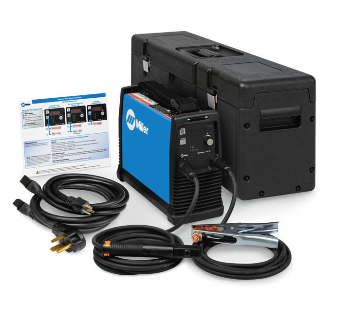 Miller Maxstar 161 S stick welder package with X-CASE, power cords, electrode holder, and work clamp